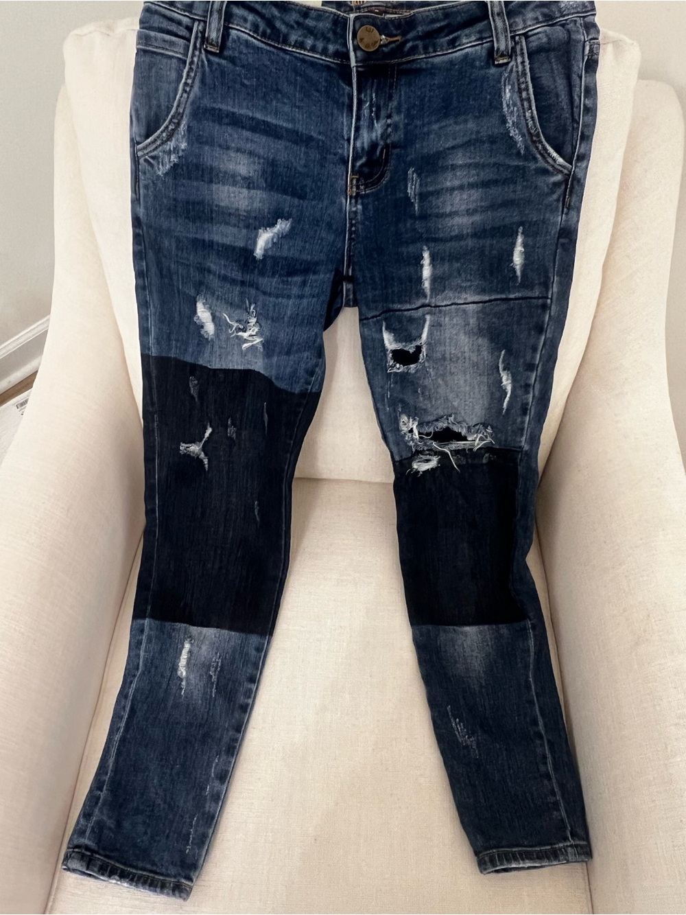 Kut from the Kloth Dark Blue and Black Patchwork Skinny Jeans